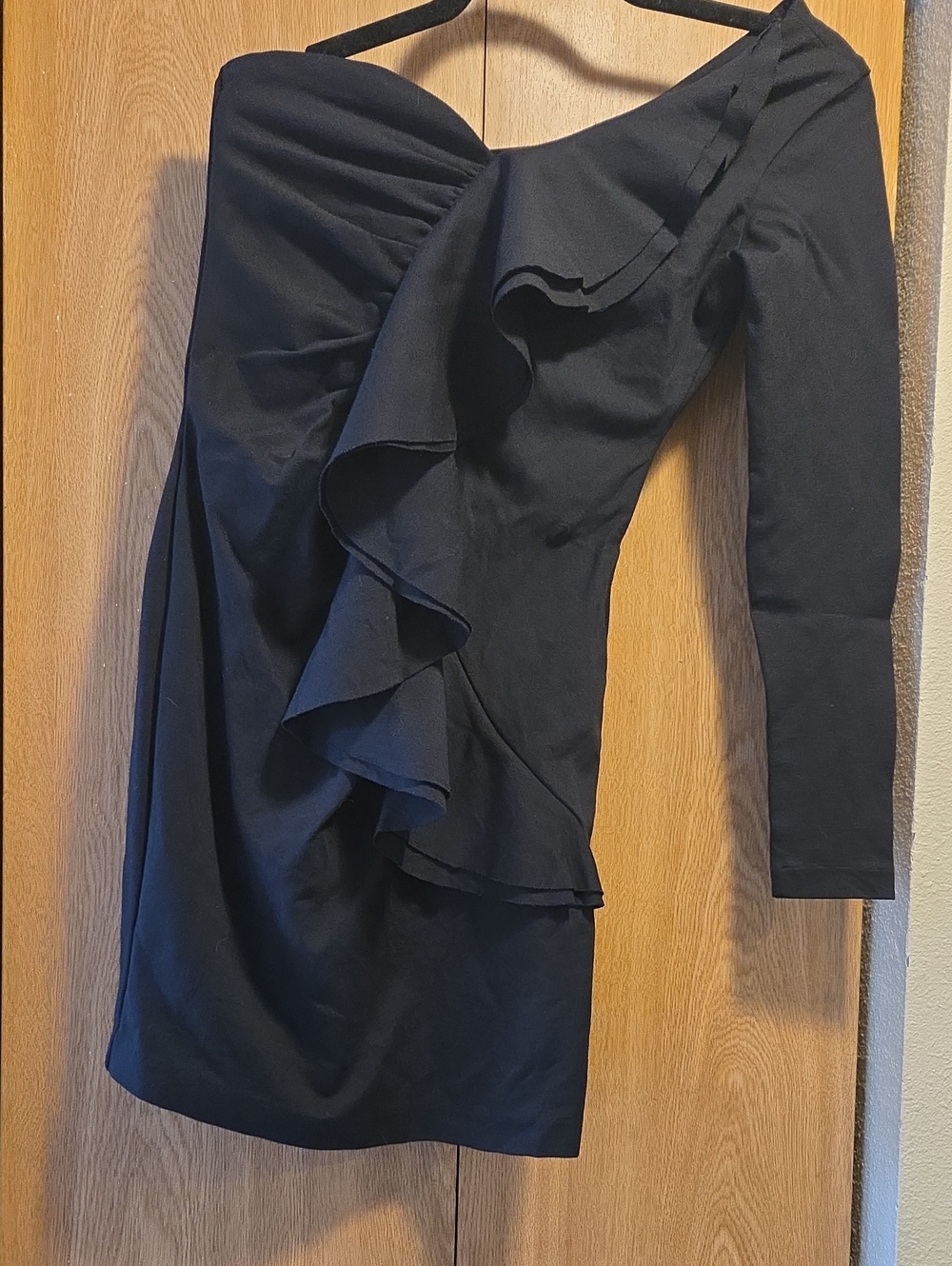 Parker One Shoulder Ruffle ASymmetrical Black Dress XS